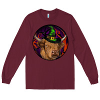 Burgundy halloween highland cow round Long Sleeve Tee - RanaPortraitStore