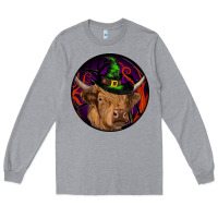Heather Grey halloween highland cow round Long Sleeve Tee - RanaPortraitStore