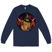 Navy halloween highland cow round Long Sleeve Tee - RanaPortraitStore