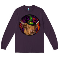 Plum halloween highland cow round Long Sleeve Tee - RanaPortraitStore