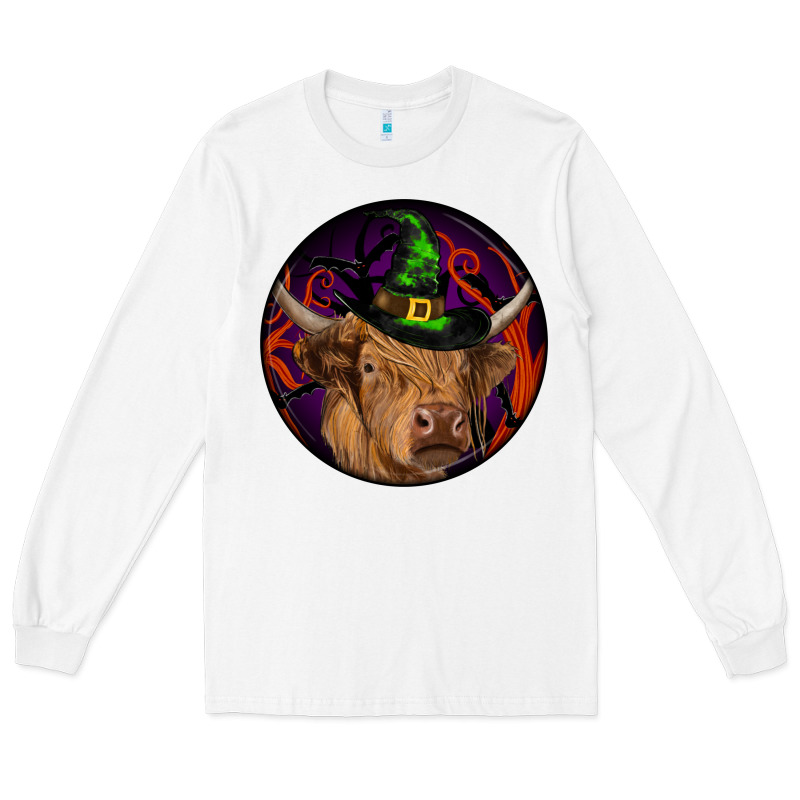 Halloween Highland Cow Round Long Sleeve Tee by RanaPortraitStore | Teevron