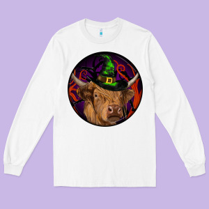Halloween Highland Cow Round Long Sleeve Tee Designed By Ranaportraitstore