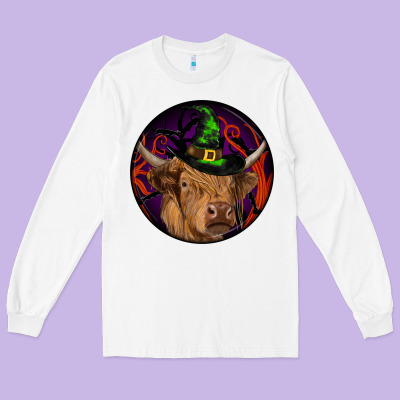 Halloween Highland Cow Round Long Sleeve Tee Designed By Ranaportraitstore