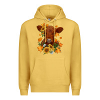 Antique Gold fall red angus calf dried leaves and sunflowers Premium Hoodie - RanaPortraitStore