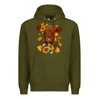 Army Green fall red angus calf dried leaves and sunflowers Premium Hoodie - RanaPortraitStore
