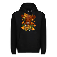 Black fall red angus calf dried leaves and sunflowers Premium Hoodie - RanaPortraitStore