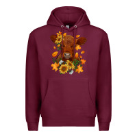 Burgundy fall red angus calf dried leaves and sunflowers Premium Hoodie - RanaPortraitStore