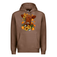Chestnut fall red angus calf dried leaves and sunflowers Premium Hoodie - RanaPortraitStore