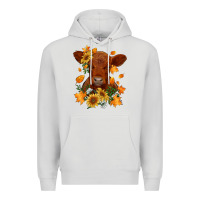 Dove Grey fall red angus calf dried leaves and sunflowers Premium Hoodie - RanaPortraitStore
