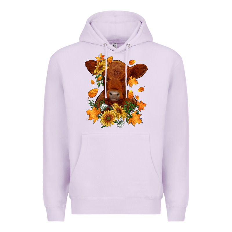 Fall Red Angus Calf Dried Leaves And Sunflowers Premium Hoodie by RanaPortraitStore | Teevron
