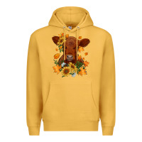 Mustard fall red angus calf dried leaves and sunflowers Premium Hoodie - RanaPortraitStore