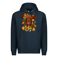Navy fall red angus calf dried leaves and sunflowers Premium Hoodie - RanaPortraitStore