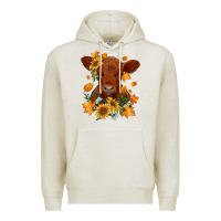 Oatmeal Heather fall red angus calf dried leaves and sunflowers Premium Hoodie - RanaPortraitStore
