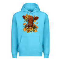 Ocean Blue fall red angus calf dried leaves and sunflowers Premium Hoodie - RanaPortraitStore