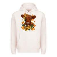 Pale Pink fall red angus calf dried leaves and sunflowers Premium Hoodie - RanaPortraitStore