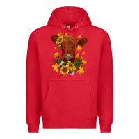 Red fall red angus calf dried leaves and sunflowers Premium Hoodie - RanaPortraitStore