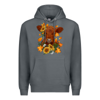 Rock fall red angus calf dried leaves and sunflowers Premium Hoodie - RanaPortraitStore