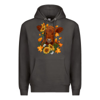 Smoke fall red angus calf dried leaves and sunflowers Premium Hoodie - RanaPortraitStore