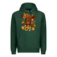Sports Green fall red angus calf dried leaves and sunflowers Premium Hoodie - RanaPortraitStore