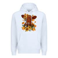 White fall red angus calf dried leaves and sunflowers Premium Hoodie - RanaPortraitStore