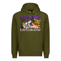 Army Green Dead Inside Caffeinated Premium Hoodie - CowhideDigitalArt