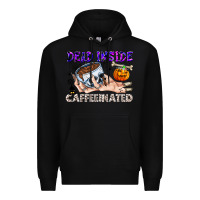 Black Dead Inside Caffeinated Premium Hoodie - CowhideDigitalArt