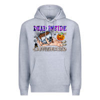 Heather Grey Dead Inside Caffeinated Premium Hoodie - CowhideDigitalArt