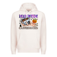 Pale Pink Dead Inside Caffeinated Premium Hoodie - CowhideDigitalArt