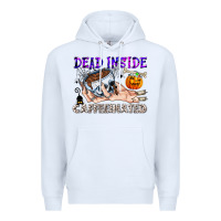 White Dead Inside Caffeinated Premium Hoodie - CowhideDigitalArt