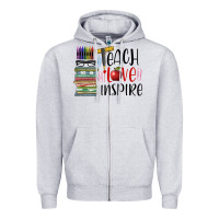 Heather Grey teach love inspire Zipper Hoodie - BarkalooDesign