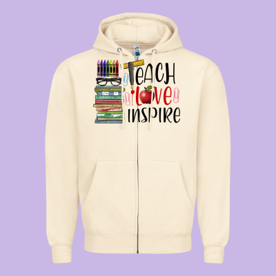 Teach Love Inspire Zipper Hoodie Designed By Barkaloodesign