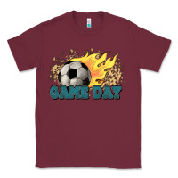 Burgundy Game day Soccer leopard flames fireball Classic Tee - HowdyJamesFarm