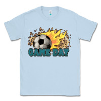 Dusty Blue Game day Soccer leopard flames fireball Classic Tee - HowdyJamesFarm