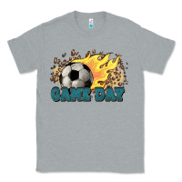 Heather Grey Game day Soccer leopard flames fireball Classic Tee - HowdyJamesFarm