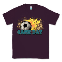 Plum Game day Soccer leopard flames fireball Classic Tee - HowdyJamesFarm