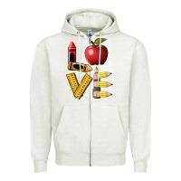 Oatmeal Heather love teacher Zipper Hoodie - BarkalooDesign
