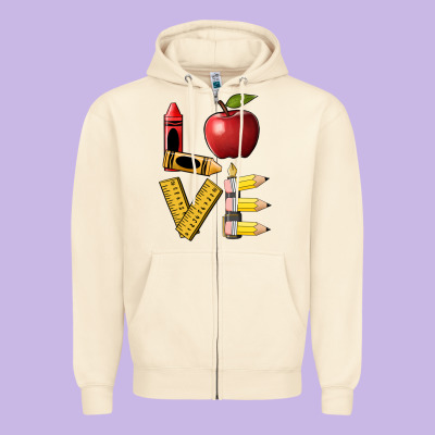 Love Teacher Zipper Hoodie Designed By Barkaloodesign