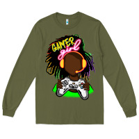 Army Green black gamer girl Long Sleeve Tee - FaDigitalArtStudio