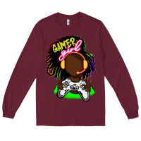 Burgundy black gamer girl Long Sleeve Tee - FaDigitalArtStudio