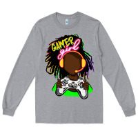 Heather Grey black gamer girl Long Sleeve Tee - FaDigitalArtStudio