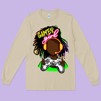 Black Gamer Girl Long Sleeve Tee Designed By Fadigitalartstudio