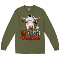 Army Green merry christmas hereford cow Long Sleeve Tee - RanaPortraitStore