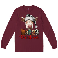 Burgundy merry christmas hereford cow Long Sleeve Tee - RanaPortraitStore