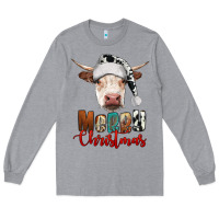 Heather Grey merry christmas hereford cow Long Sleeve Tee - RanaPortraitStore
