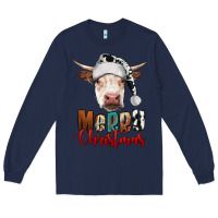 Navy merry christmas hereford cow Long Sleeve Tee - RanaPortraitStore