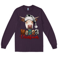 Plum merry christmas hereford cow Long Sleeve Tee - RanaPortraitStore