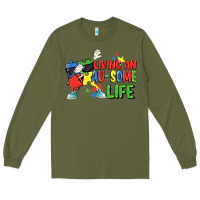 Army Green Living an au-some life Autism Awareness Day Long Sleeve Tee - FaDigitalArtStudio