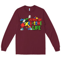 Burgundy Living an au-some life Autism Awareness Day Long Sleeve Tee - FaDigitalArtStudio