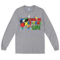 Heather Grey Living an au-some life Autism Awareness Day Long Sleeve Tee - FaDigitalArtStudio