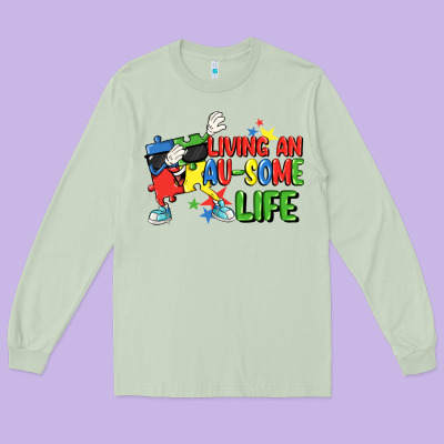 Living An Au-some Life Autism Awareness Day Long Sleeve Tee Designed By Fadigitalartstudio